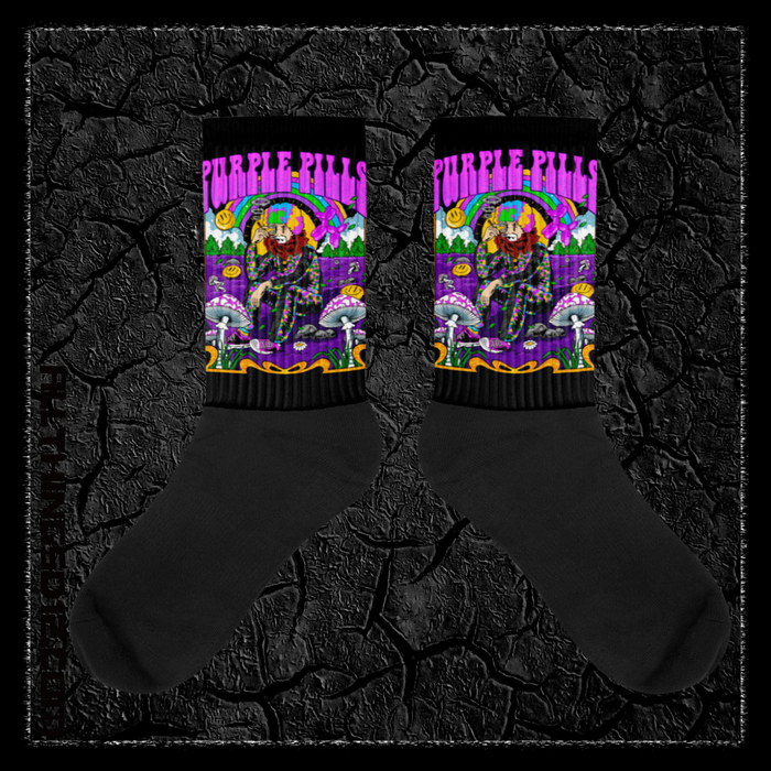 Purple Pill Cannabis Clown Socks