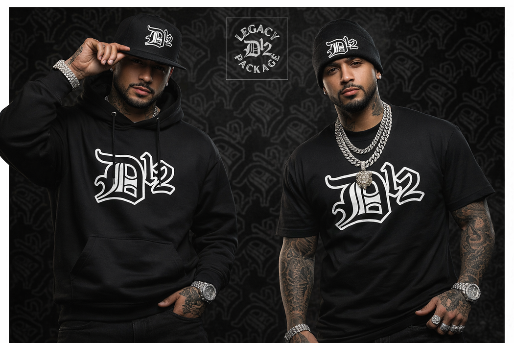 D12 Legacy Bundle comes with a Hoodie, T-Shirt, Snapback & Beanie
